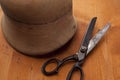 Form on hats with needles and powl craft/ hat maker hat maker sh Royalty Free Stock Photo