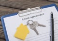 Form of the lease agreement, two keys from the front door Royalty Free Stock Photo