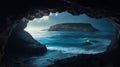 A cinematic view of the ocean, from a cave Generative AI