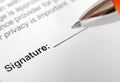 Form for signature with pen. Selective focus image