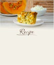 form for writing down recipes, list ingredients. Pumpkin curd pie, pumpkin pieces and cottage cheese