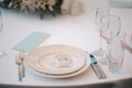 Formal dinner service as at a wedding banquet Royalty Free Stock Photo