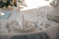 Formal dinner service as at a wedding banquet Royalty Free Stock Photo