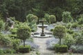 Formal English Garden with Fountain and Lavender Beds.