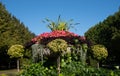 Formal flower gardens in Regent`s Park in central London UK. The flower beds are planted for autumn and winter.