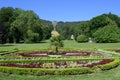 View over flowerbed at Castle Wilhelmhohe to Hercules monument, Wilhelmshoehe Mountainpark, Bergpark, Castle Park, Germany