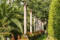 Formal garden with Ionic columns colonnade in Lugano, Switzerland