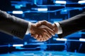 Formal handshake in technologically advanced setting with digital connections