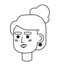 Formal high bun hairstyle caucasian woman black and white 2D vector avatar illustration