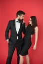 Formal party. Couple in love on date. art experts of bearded man and woman. esthete. Romantic relationship. Formal sexy