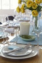 Formal table setting with yellow roses Royalty Free Stock Photo