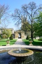 Formal traditional English garden with fountain Royalty Free Stock Photo