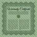 Formal Warranty Certificate template. Good design. With great quality guilloche pattern. Vector illustration. Green color.