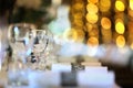 Formal wedding place setting on long table background Royalty Free Stock Photo