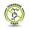 Prohibited vector stamp Parabens free for natural packaging. Round sign No paraben additives in healthy organic products