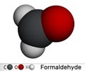Formaldehyde, methanal, formalin, methylene oxide, methylaldehyde, oxomethane molecule. Molecular model. 3D rendering