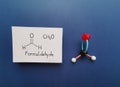 Formaldehyde, methanal molecule. Molecular structure model and structural chemical formula of formaldehyde molecule
