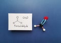 Formaldehyde, methanal molecule. Molecular structure model and structural chemical formula of formaldehyde molecule