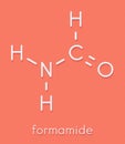 Formamide methanamide solvent molecule. Solution in water known as formol. Skeletal formula.