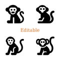 black monkey icon set for design. minimalistic monkey silhouette collection. editable monkey vector illustration. Royalty Free Stock Photo