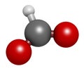 Formate anion, chemical structure. 3D rendering. Atoms are represented as spheres with conventional color coding: carbon (grey),