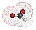 Formate anion, chemical structure. 3D rendering. Atoms are represented as spheres with conventional color coding: carbon (grey),