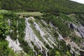 Formation of earth pyramids in mountain landscape, french Hautes-Alpes