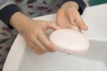 formation of good habit of washing hands in children. hygiene and cleanliness guarantee of health Royalty Free Stock Photo