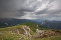 The formation and movements of clouds up to the steep slopes of the mountains of Central Caucasus peaks.