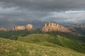 The formation and movements of clouds up to the steep slopes of the mountains of Central Caucasus peaks.