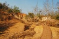 Formation pedestal mushroom rocks from erosion of sandstone of Phae Mueang Phi Forest Park for thai people foreign travelers