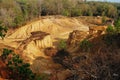 Formation pedestal mushroom rocks of Phae Mueang Phi Forest Park originated from soil landscape and natural erosion of sandstone