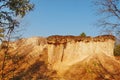 Formation pedestal mushroom rocks of Phae Mueang Phi Forest Park originated from soil landscape and natural erosion of sandstone