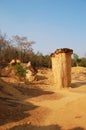 Formation pedestal mushroom rocks of Phae Mueang Phi Forest Park originated from soil landscape and natural erosion of sandstone