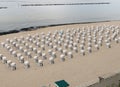 Formation Of Roofed Wicker Beach Chairs In Sellin On Ruegen Island Germany On An Overcast Summer Day Royalty Free Stock Photo