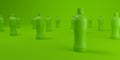 Formation of several plastic bottles on a green studio background. concept of plastic recycling and reuse on the planet Royalty Free Stock Photo