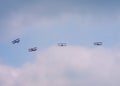 Formation of Stampe and Vertongen aircraft flying overhead Royalty Free Stock Photo