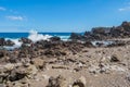 Formation of volcanic rocks between the sand and the sea at Quatro Ribeiras beach, Terceira - Azores PORTUGAL