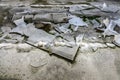 formations of calcium hydroxide on the concrete floor of an abandoned warehouse Royalty Free Stock Photo