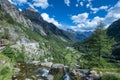 The Formazza Valley, Piedmont, Northern Italy: summer panorama. Color image. Royalty Free Stock Photo