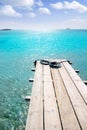 Formentera beach wood pier turquoise balearic sea Royalty Free Stock Photo