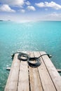 Formentera beach wood pier turquoise balearic sea Royalty Free Stock Photo