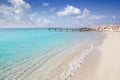 Formentera beach wood pier turquoise balearic sea Royalty Free Stock Photo