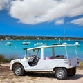 Formentera Estany des Peix with white convertible retro Royalty Free Stock Photo