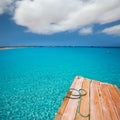 Formentera Ses Illetes beach pier Illetas and Ibiza Royalty Free Stock Photo