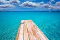 Formentera Ses Illetes beach pier Illetas and Ibiza Royalty Free Stock Photo