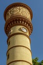 Former animal slaughterhouse in the city of Badalona, Barcelona, Spain. Detail of the clock tower