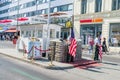 Former border Checkpoint Charlie in Berlin. It`s the best-known Berlin Wall crossing point between East and West Berlin. Royalty Free Stock Photo