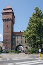 The former castle tower was rebuilt in 1907 into a water tower. Kluczork, Poland Royalty Free Stock Photo