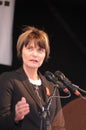 Former Federal councillor Micheline Calmy-Rey speaking in front